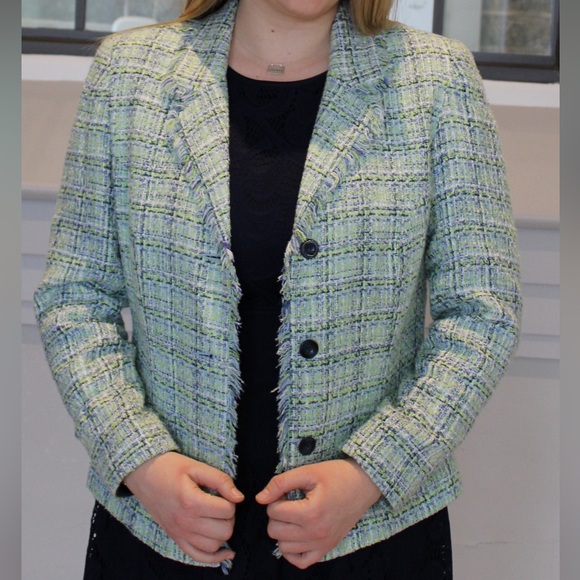 RL Richard Green, Blue, Multicolored Jacket with tweed, Fringe, Size 16 - Picture 2 of 8